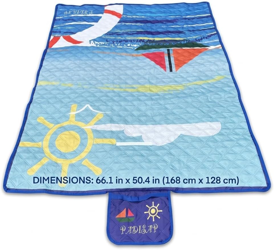 Waterproof Sandproof Beach Blanket - 67"x51" Foldable Mat with Carrying Handle, Quick-Drying Portable Camping Blanket for Family Park Beach Grass