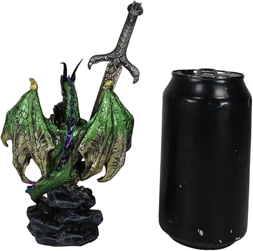 Miniatura 8 de Ebros Gift Legendario dragón celta metálico verde tierra sosteniendo una cruz alta con orbe azul y garra draconiana, abrecartas figurita para el