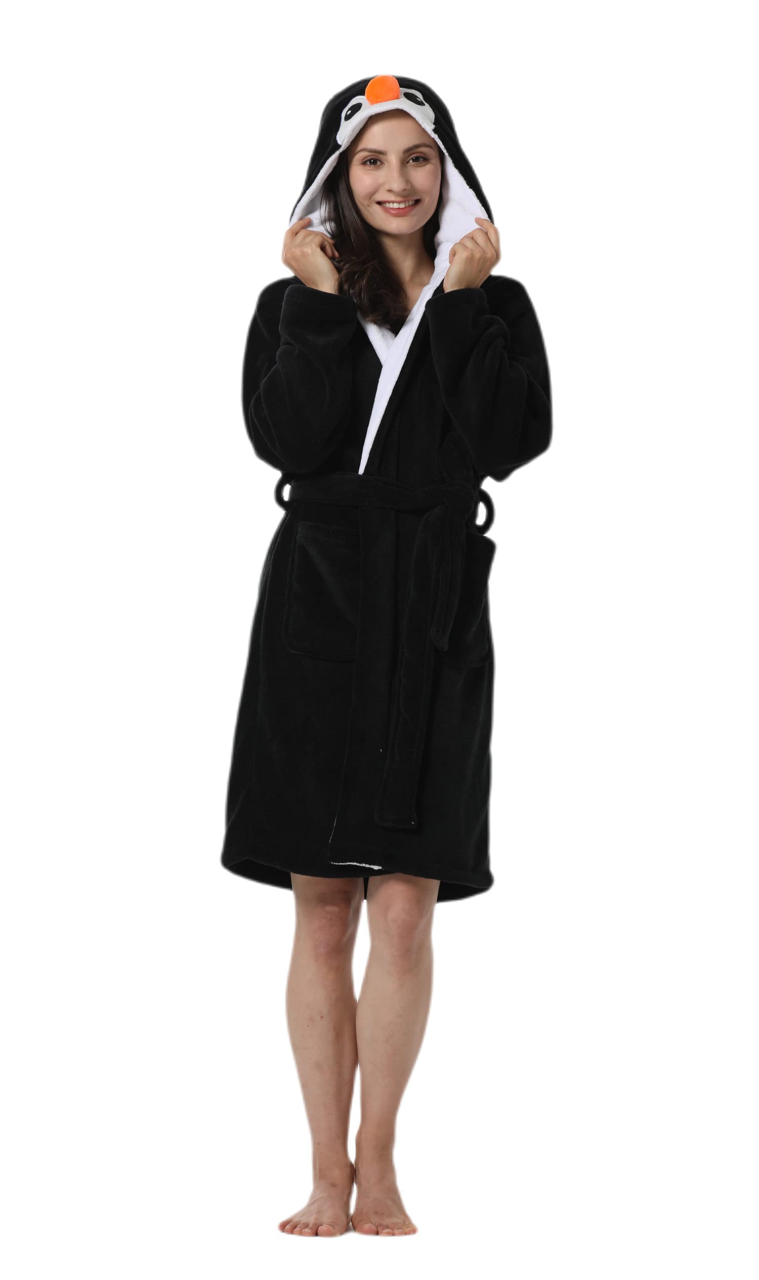 ATOZ Bademantel Blaue Eule Flanell Erwachsene Tierpyjamas Kapuzen-Bademantel Karikatur Nachthemd