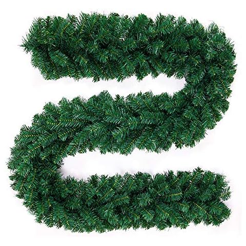 Awmark 2.7M Christmas Garland Decoration, Green Christmas Garland Artificial Wreath for Stair, Thick Decorated Garland for Fireplace Door Xmas Tree Indoor Outdoor Décor (1 Pcs) Cover