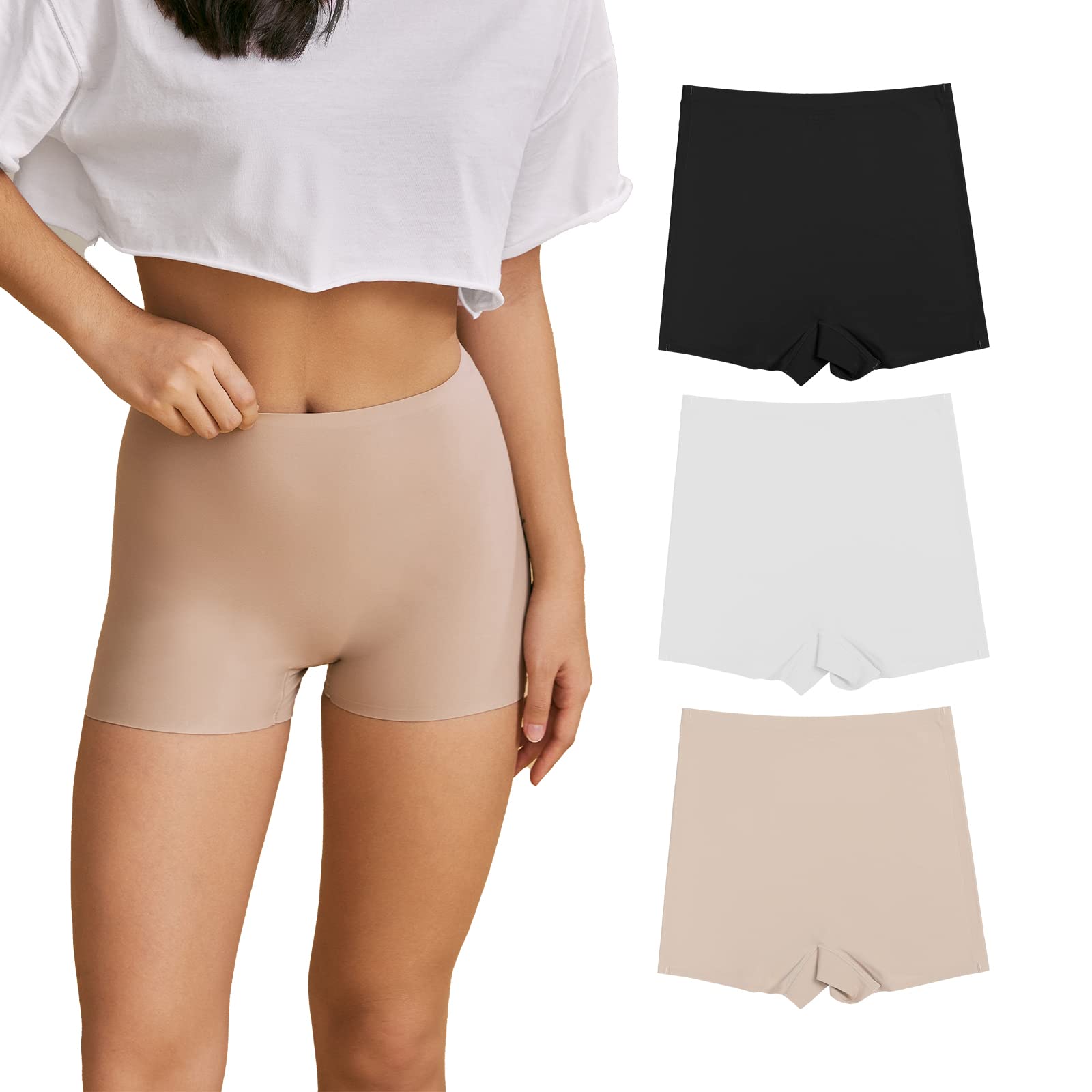 SHARICCA Bragas sin Costuras Mujer Invisible Cortos Boxer en Talle Alto Seguridad Pantalones Anti-rozadura Bragas