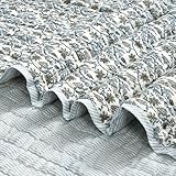 Ridhi Block Print Quilted Baby Blue Eyes Throw Reversible Blanket 100% Cotton Quilt, Cover for Couch and Bed, Sage Lap Bedding Coverlet, Luxury Oversized Quilted Throw Twin 60' X 90'