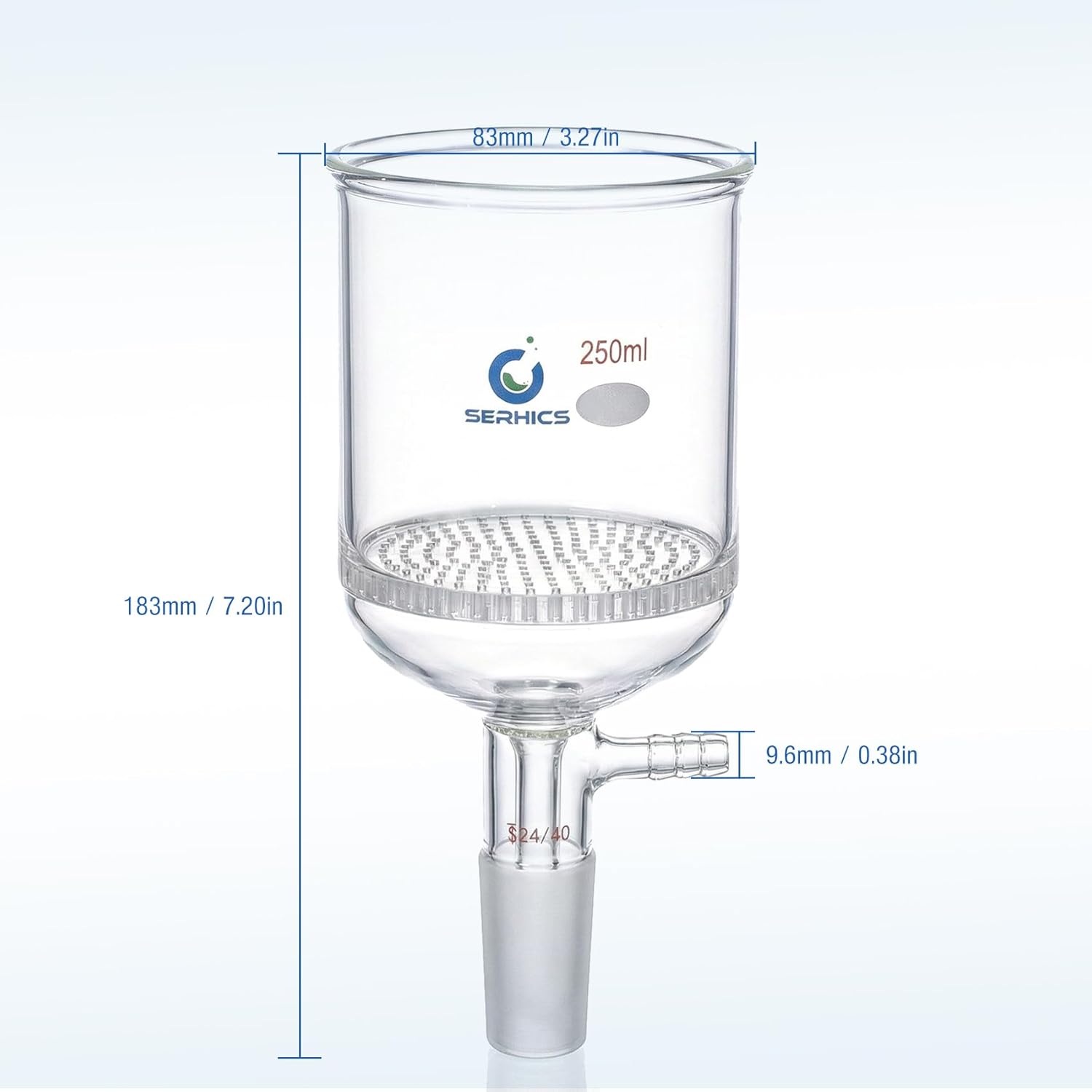 250ml Buchner Funnel 80x80mm with Perforated Plate, Borosilicate Glass,24/40 Standard Joint for Filter Test，1pcs/pk