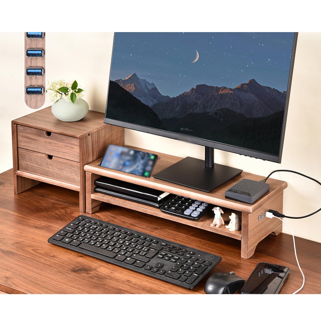 Amazon.co.jp: MJKQ9 木製 机上台 机上ラック 引き出し ディスプレイ台