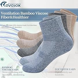 Revosoxs Diabetic Socks for Women Men,5 Pairs Bamboo Viscose Non Binding Diabetic Ankle wide Seamless Socks 6-9 9-12(Dark Brown Stripe-Mediem)