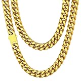Catena a maglie da uomo in acciaio inossidabile, collana a catena Miami nera/oro 18 carati, larghezza 5 mm/7 mm/9 mm/12 mm/14 mm, e gioielli hip hop, 18"-30",