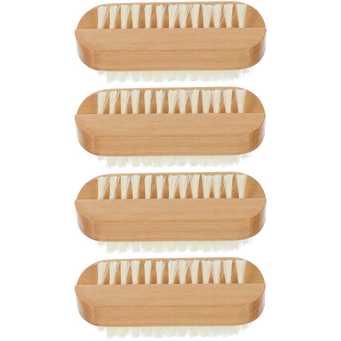 COLLBATH 4pcs Fingernail Nail Scrub Brush Set for Heels and Feet, Compact Lotus Wood and Pp Material, Easy Cleaning of Nail Crevices, Stylish Khaki Color for Professional Salon Use