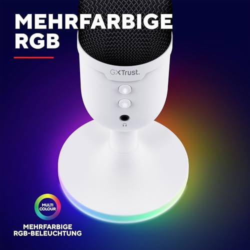 Trust Gaming GXT 236W Yami USB Streaming Mikrofon PC Podcast Twitch Discord ASMR YouTube 5, Kondensator Gaming Mikrofon Nierencharakteristik, Stummschaltung, RGB Beleuchtung - Weiß – Bild 6