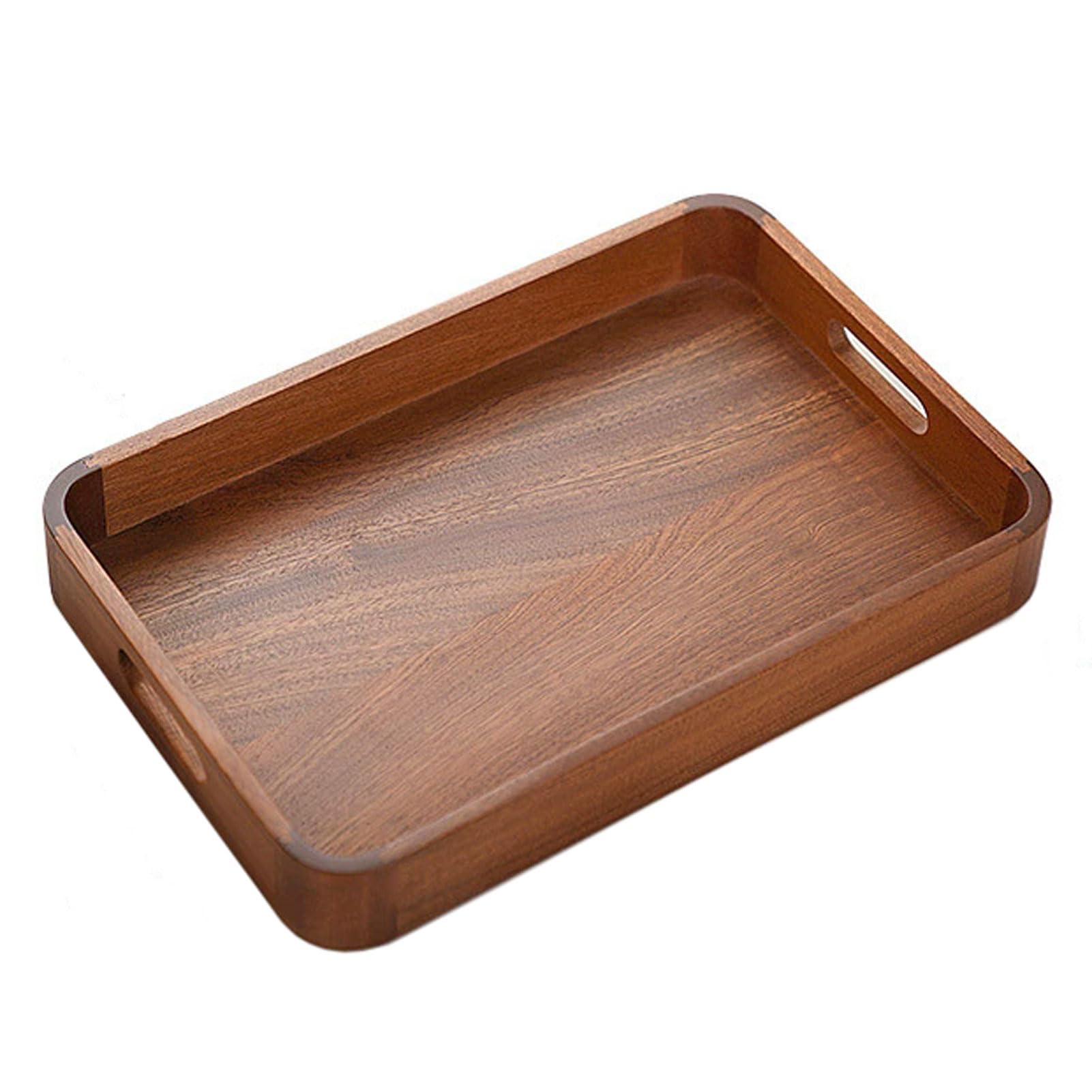 HUHJYUGE Bandeja Madera Rectangular, Bandeja para El Desayuno, Bandeja de Madera con Asas y Borde Elevado, para Servir Alimentos, Café, Té, Frutas y Comidas (40x27cm)