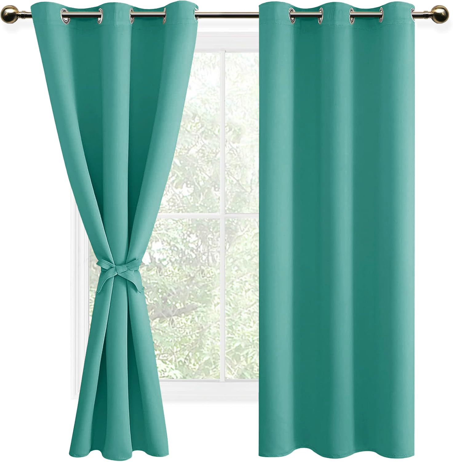DWCN Blackout Curtains for Bedroom with Tie Backs Thermal Insulated Room Darkening Window Curtains for Living Room 46" Wide x 90" Drop Peacock Blue 2 Panels โ image 1