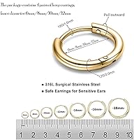 Vista 2 de Aretes de acero inoxidable 316L, argollas de 1564, 516, 2564, 716, 1532 y 3564 pulgadas, arracadas hipoalergénicas, para el cartílago, hélix