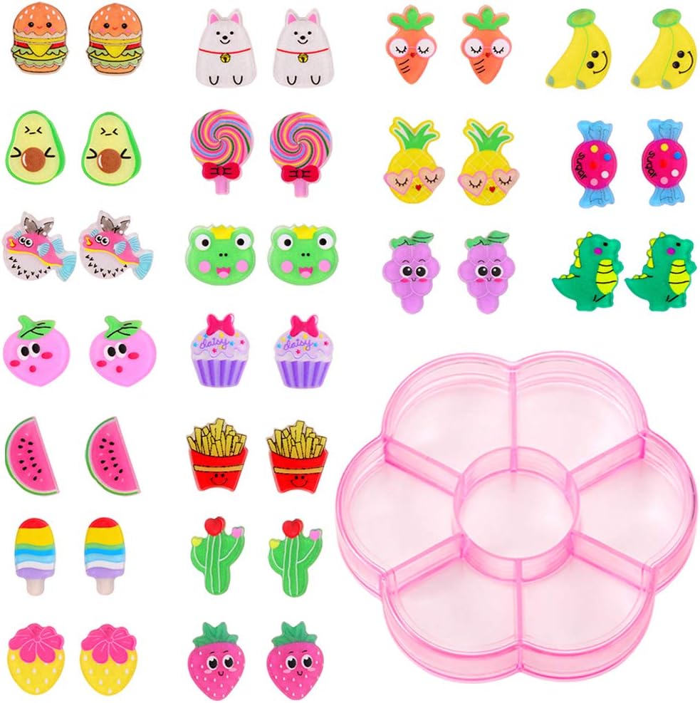 Aganippe 13-16 Pairs Clip On Earrings for Girls Kids Pearl Clip On Earrings Dangle Unicorn Play Earrings for Party Favor Kids Princess Play Jewelry