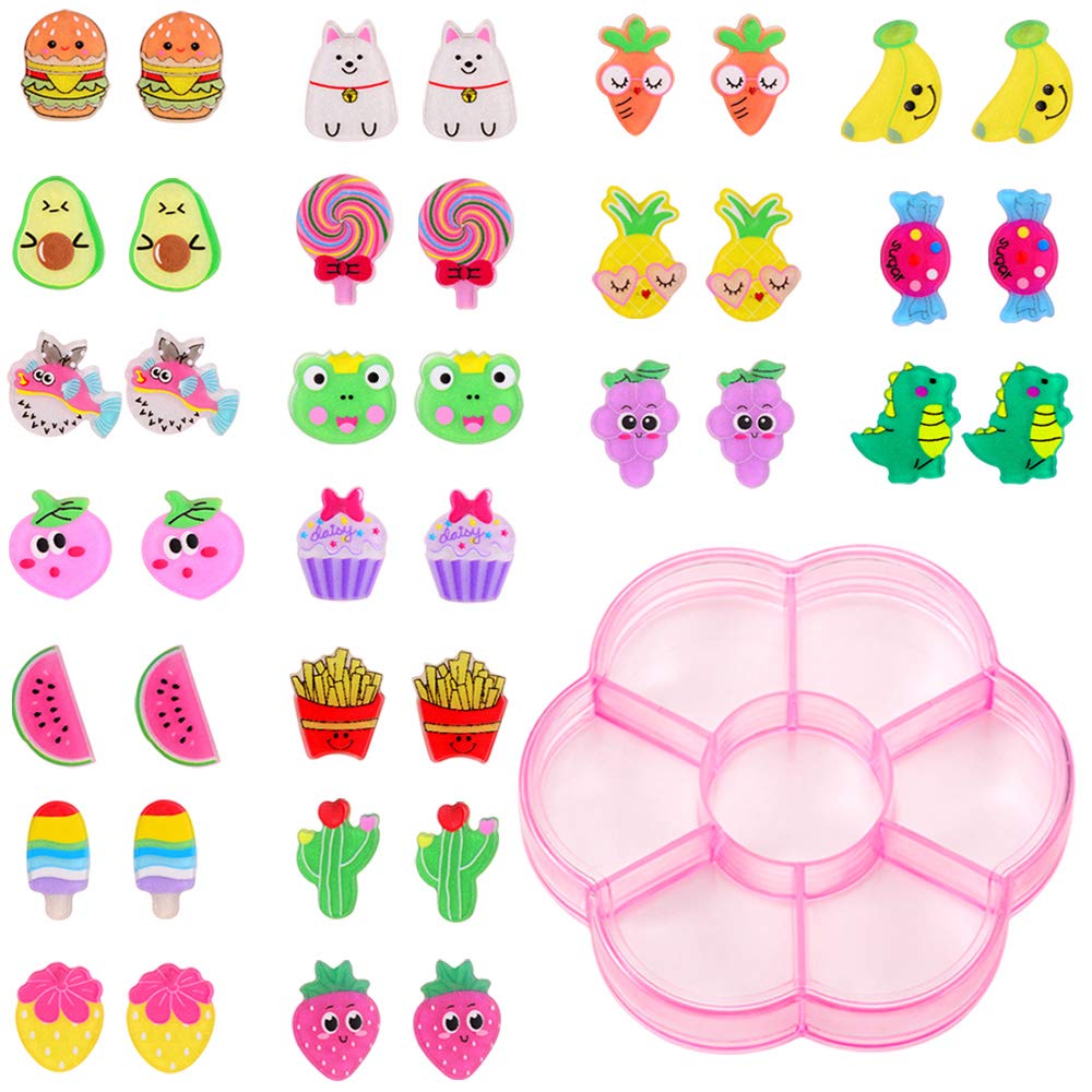 Aganippe 13-16 Pairs Clip On Earrings for Girls Kids Pearl Clip On Earrings Dangle Unicorn Play Earrings for Party Favor Kids Princess Play Jewelry