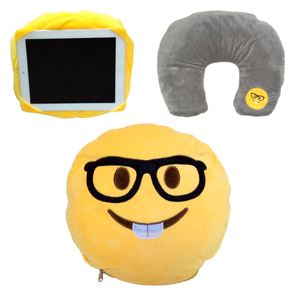 3in1 Nerd 3 in 1 Nerd Emoji Pillow iPad Holder Backpack Travel Neck