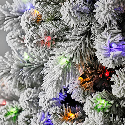 Home Heritage Cascade Quick Set 7 Ft Flocked Prelit Artificial Christmas Tree w/ 450 White & Color LED Lights, 923 PVC Foliage Tips, and Metal Stand