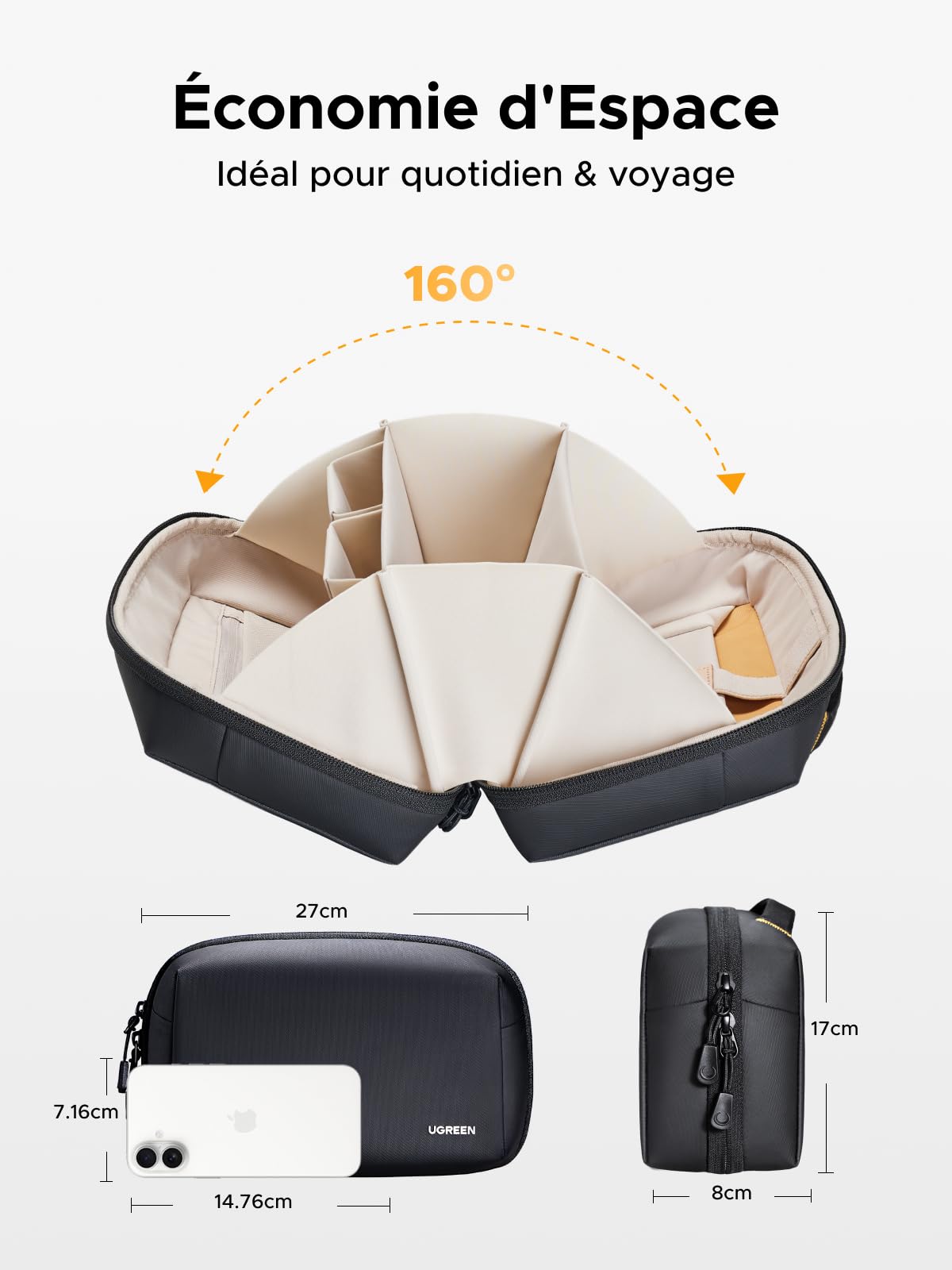 UGREEN Sac Câbles Organisateur de Accessoires Pochette à Câbles Rangement Électronique de Voyage Protection Contre Éclaboussures pour Chageur Souris Batterie Externe Disque Dur
