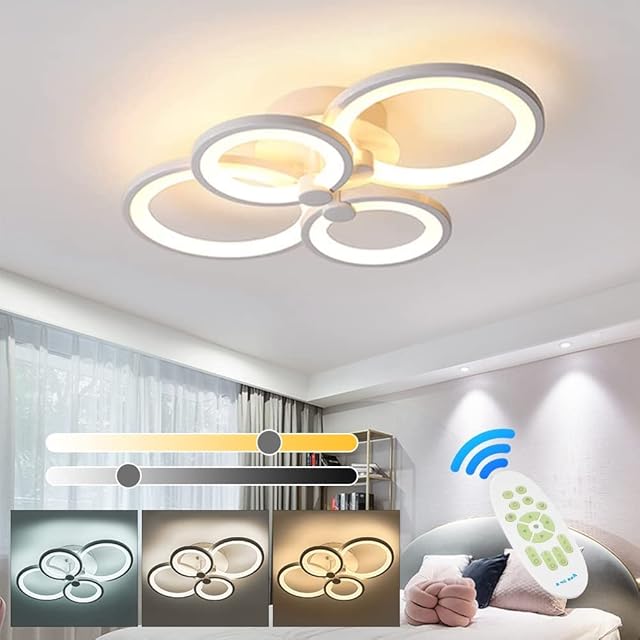 XEMQENER Dimmable Ceiling Lights with Remote Control, Modern LED Flush Mount Lighting Fixture with 4 White Rings for Living Room Bedroom Lounge Dinning Room, 2800-6000k[Energy Class A+++]