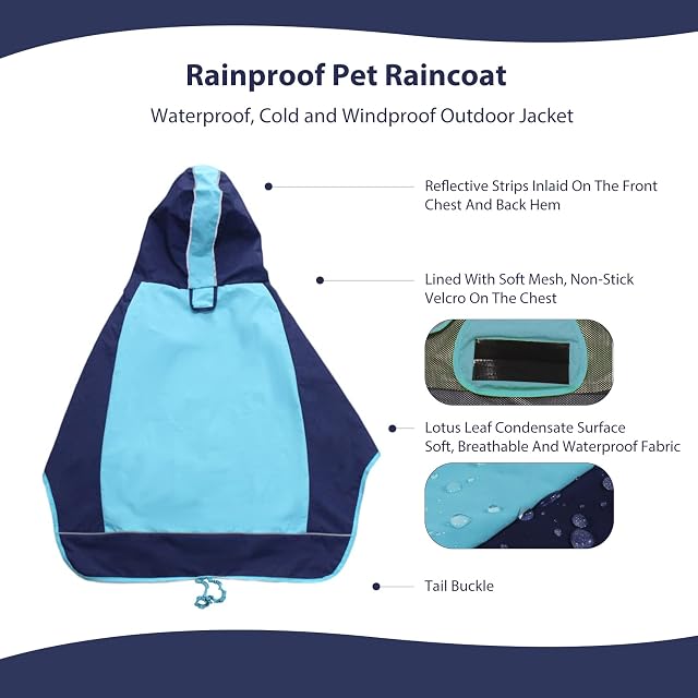 Foto 2 de 6 de PETCUTE Impermeable para Perros con Capucha y Collar Agujero,Ultra-Light Chaqueta de Lluvia para Perros…