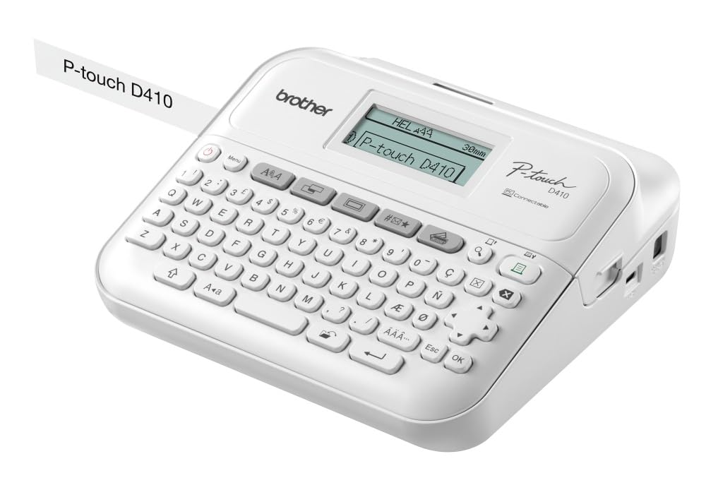 Brother PTD410 | Etichettatrice Desktop | Collegabile a PC | Display LCD | Tasti Funzione One Touch | Nastri Tze fino a 18 mm | Colore Bianco