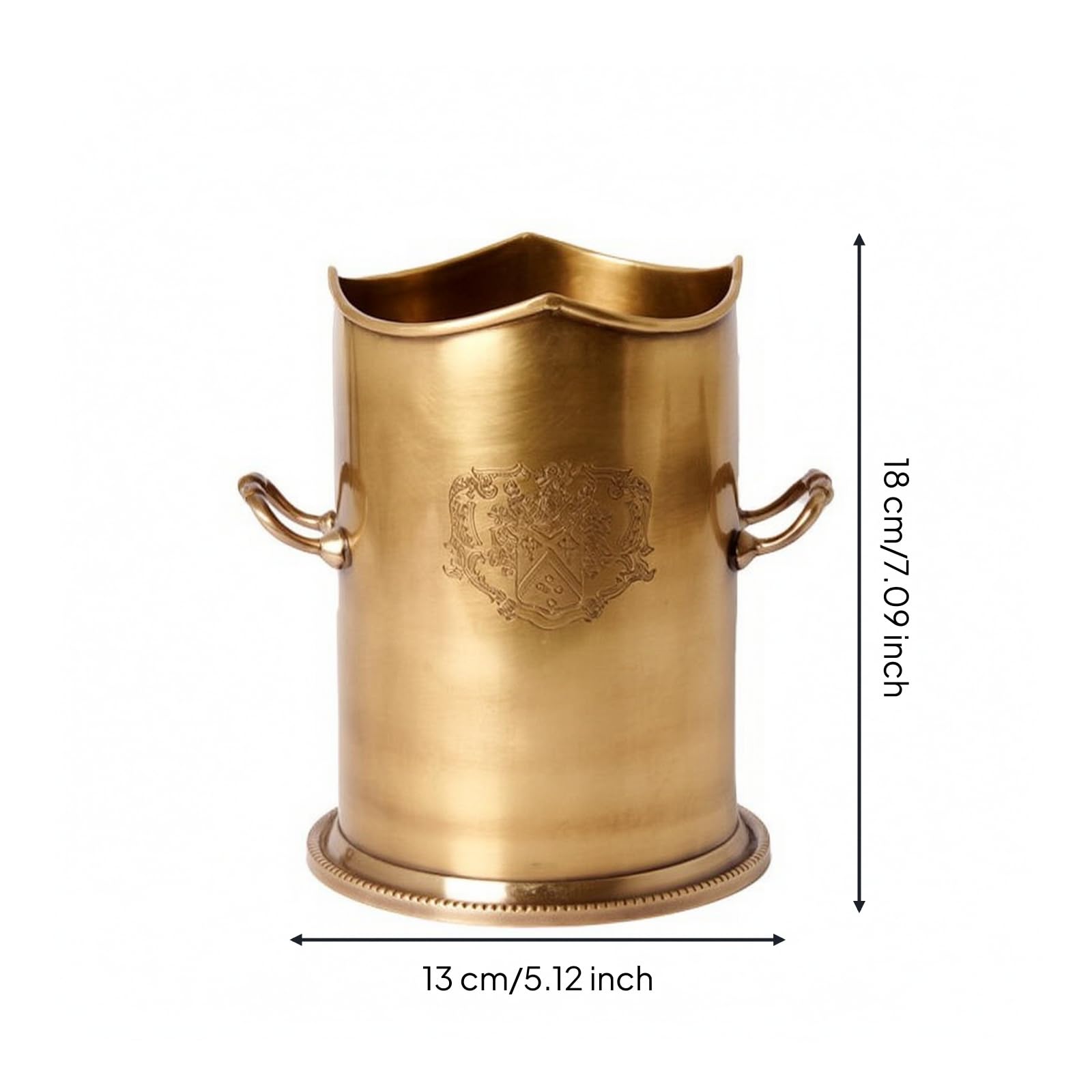 Contenitore in Ottone Lavorato a Mano | Stile Europeo, Organizzatore Senza Coperchio, per Toeletta, Collezionisti, 13x13x18cm, Secchio da Deposito C