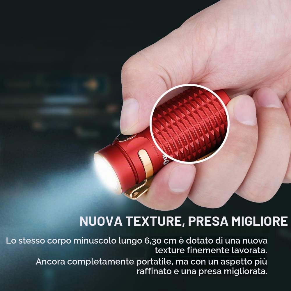 OLIGHT Baton3 Torcia LED Portatile Ricaricabile, Alta Potenza 1200 lumen 166 Metri, 6 Modalità di illumizione, Impermbile IPX8, Adatta per Campeggio, Escursionismo, Emergenza (Rosso)