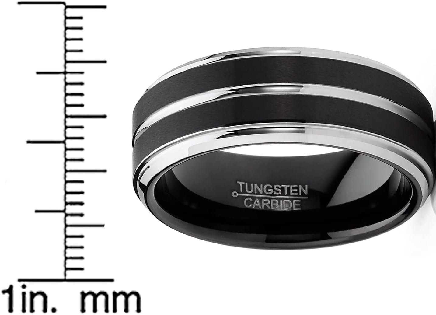 Metal Masters Men Tungsten Two-Tone Wedding Band Grooved Ring 8MM Black Goldtone Silvertone