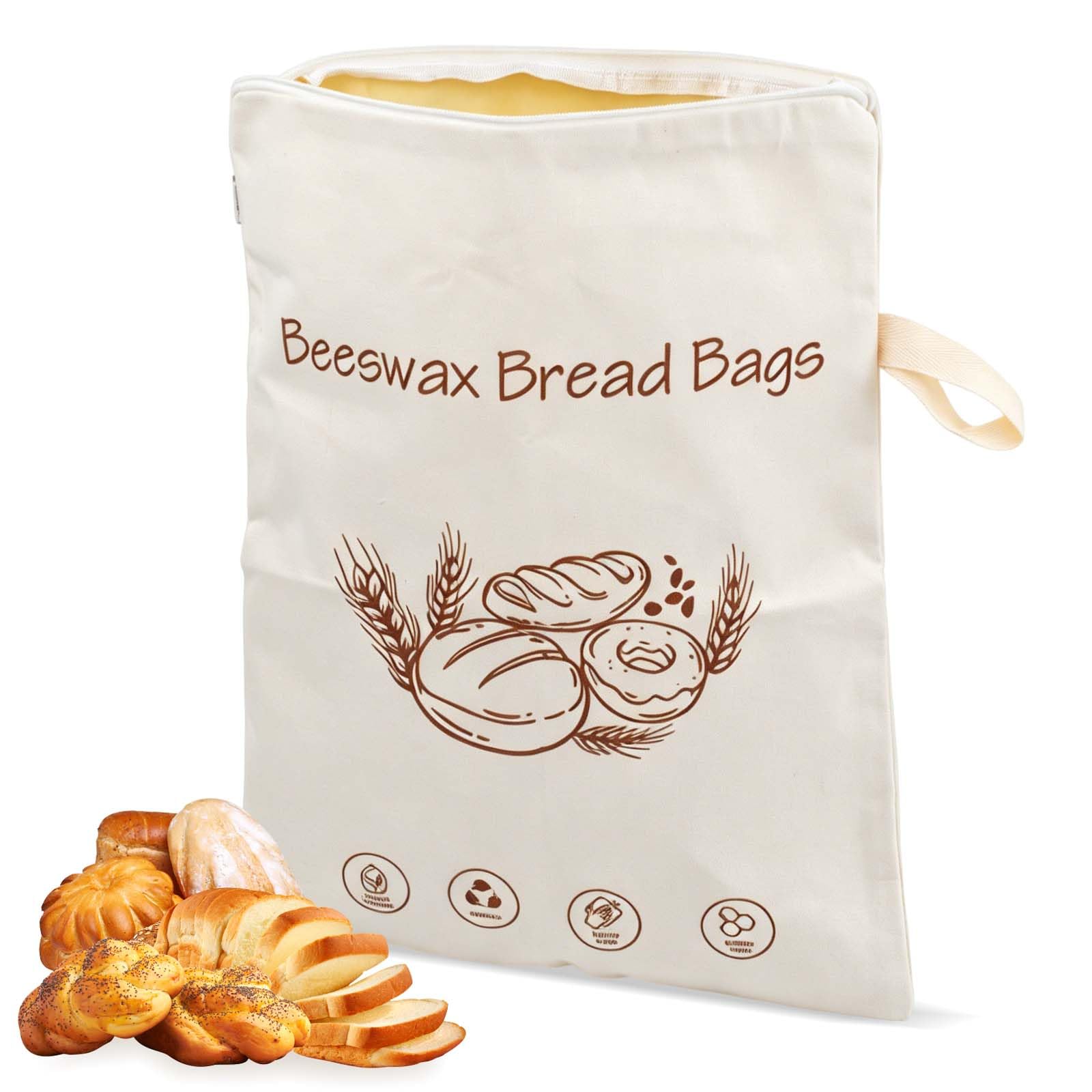 Merzio Extra Large Beeswax Bread Bag with L-Shaped Zipper (43x33cm) - Reusable Double-Layer Cotton Linen Bread Storage Bags for Homemade Sourdough & Artisan Loaves