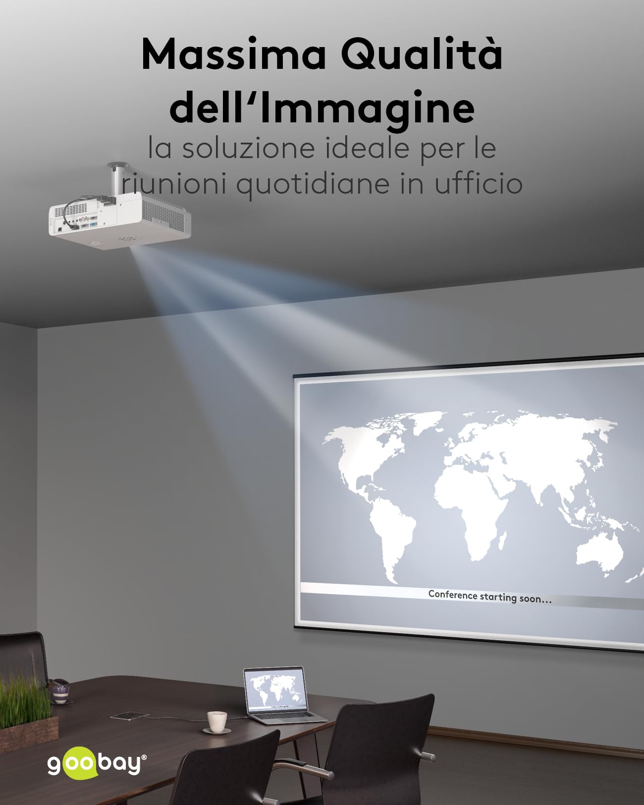 goobay Supporto Videoproiettore Soffitto Universale Fino a 10 kg Interasse 130-320 mm Inclinabile 360 Gradi Girevole Argento - 51905