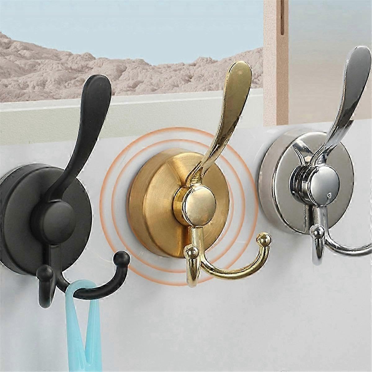 JOYHAPPST 2pcs Stainless Steel Sucker Double Hook Punch-Free Powerful Sucker Hook Reusable Rust-Proof Clothes Hook White