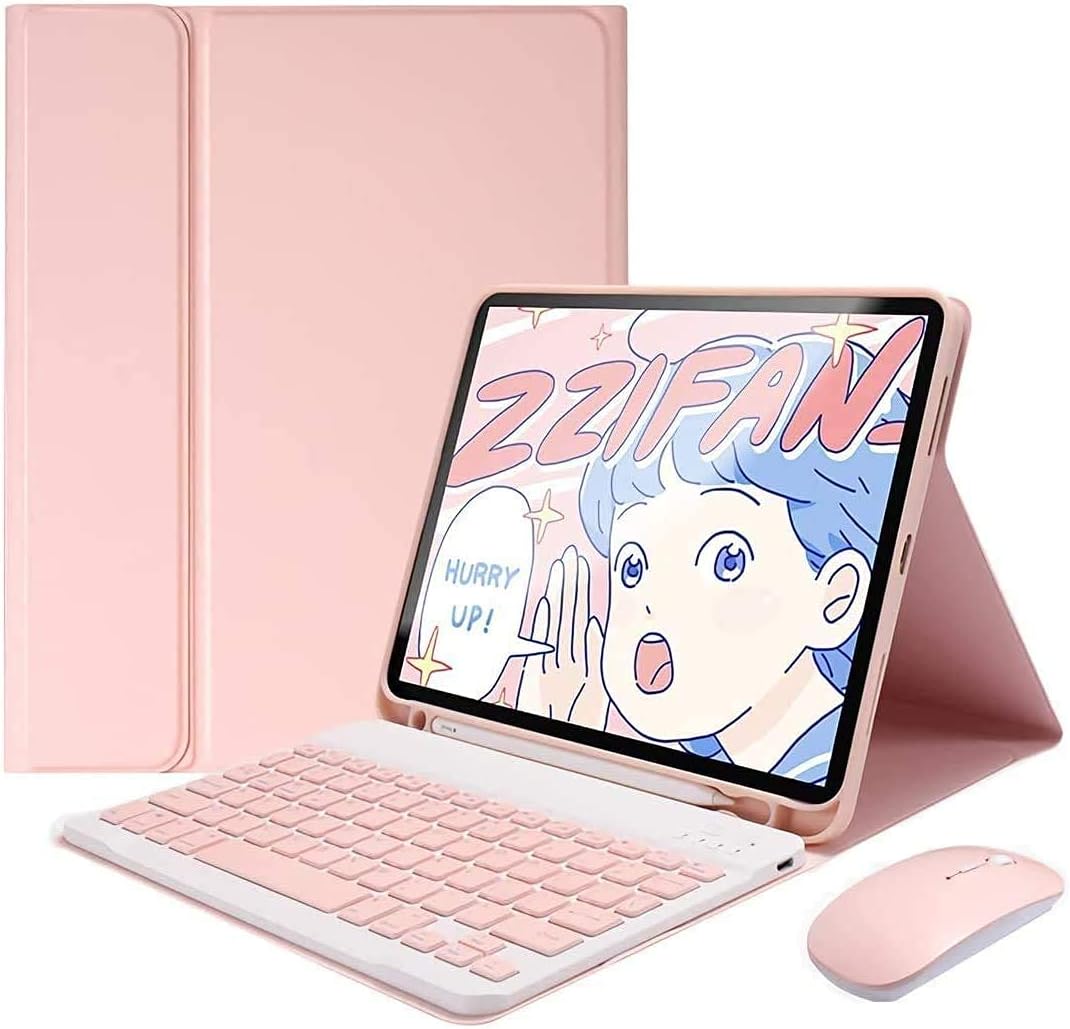 Keyboard Case for iPad mini 5 with Mouse, Detachable Wireless Bluetooth Keyboard Pencil Holder Slim Leather Smart Cover for iPad mini 5th Gen 2019, Pink