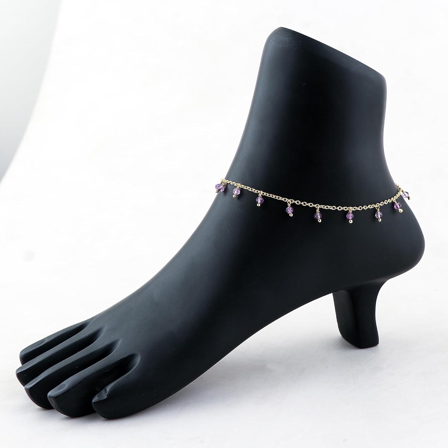 Natural Gesmtone Dangling Anklets, Microfaceted Stones Ankle Bracelet, Healing Crystals, Handmade Hanging Jewelry, 14K Gold Plated, Adjustable Chain, Gift for Women, 9+1.50inch - Image 3