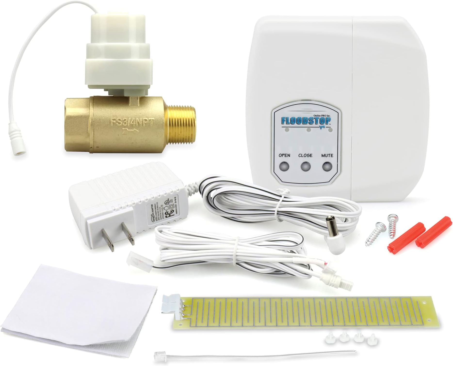 FloodStop Water Heater Leak Detector Kit with Automatic Water Shut-Off and Visual/Audible Alarms, 3/4" NPT MIP x FIP