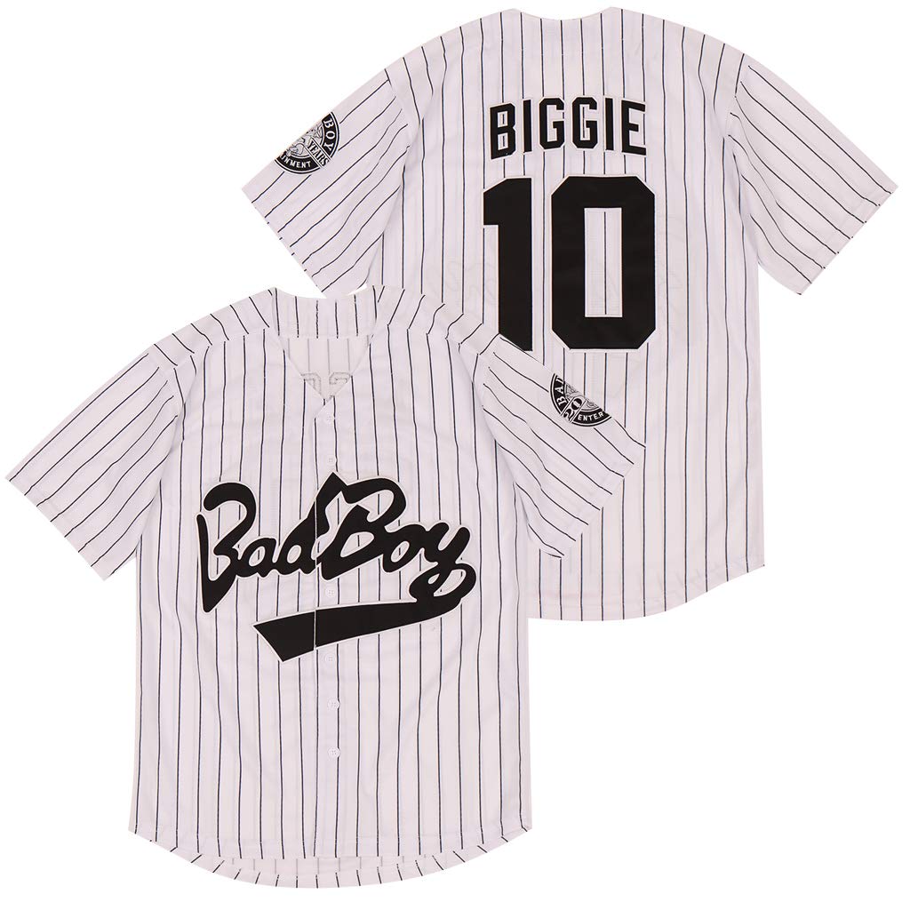 KYNKOW PARTYJERSEYMen's Smalls Jersey #10 Bad Boy 90s Hip Hop Clothing Black White Stitched Movie Baseball Jersey