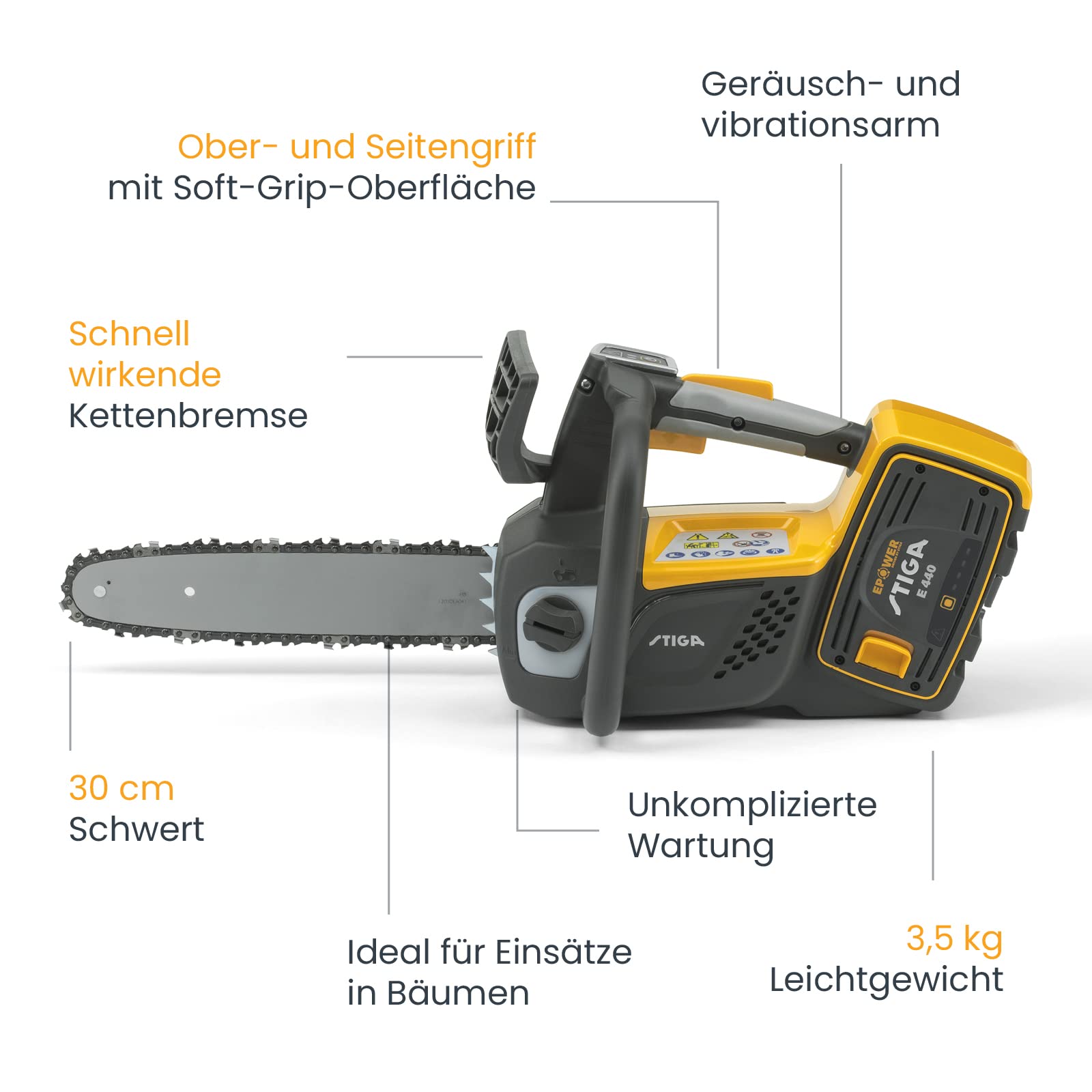 STIGA CS 545 (16') Tronçonneuse Thermique - Moteur 42.4 Cm3 1.9 KW, Guide 40 Cm, Vitesse De Chaîne 23.1 M/s, Système Anti-vibration, Entretien Facile, Puissance Et Sécurité élevées