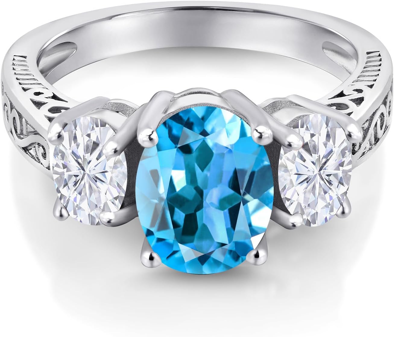 Gem Stone King Customized Personalized Engraved 3-Stone Ring For Women | 925 Sterling Silver | Gemstone Birthstone | 3 Stone Wedding Engagement Anniversary Promise Ring For Women