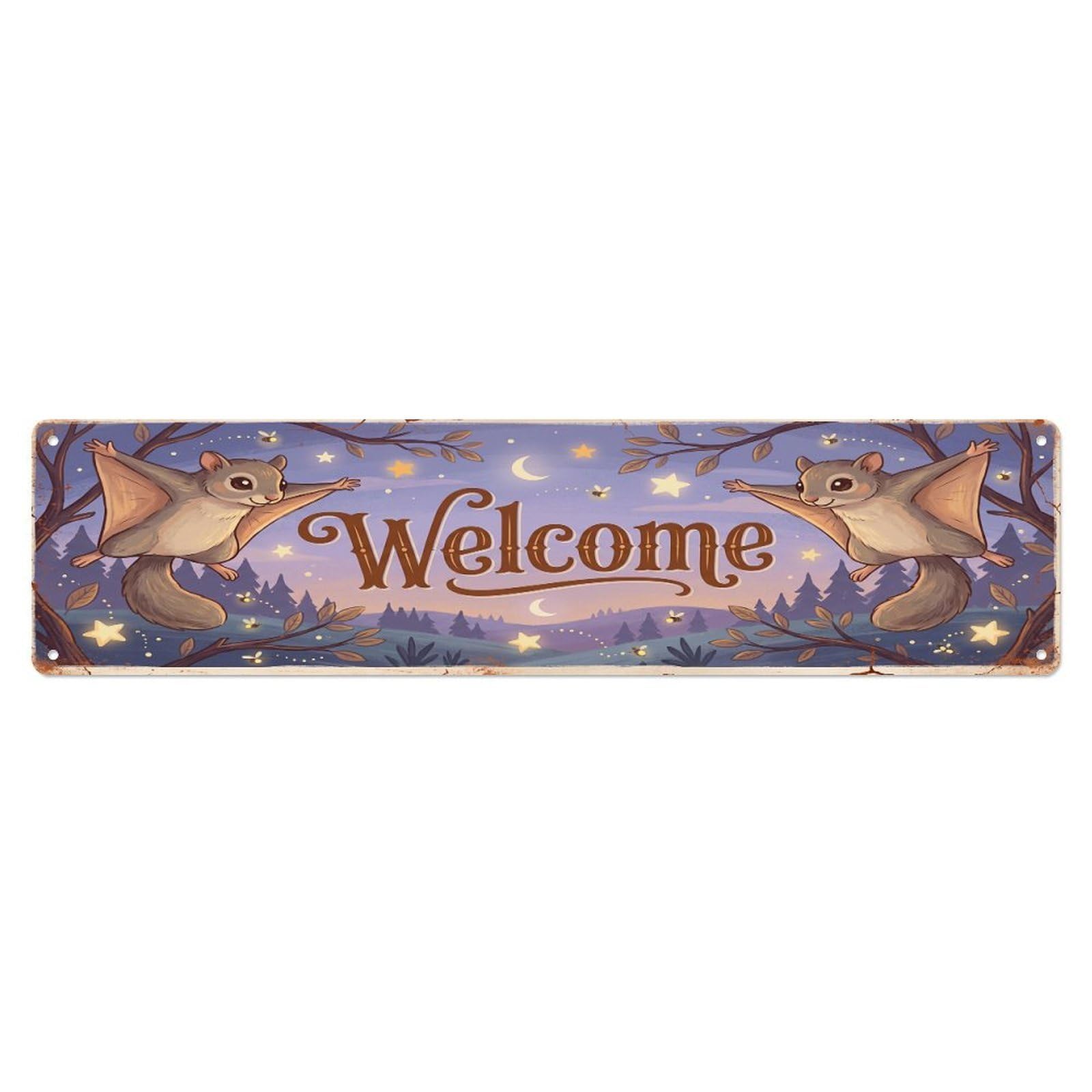 Cxhjca 4X16inch(10X40cm) Vintage Welcome Flying Squirrel Night Metal Tin Sign