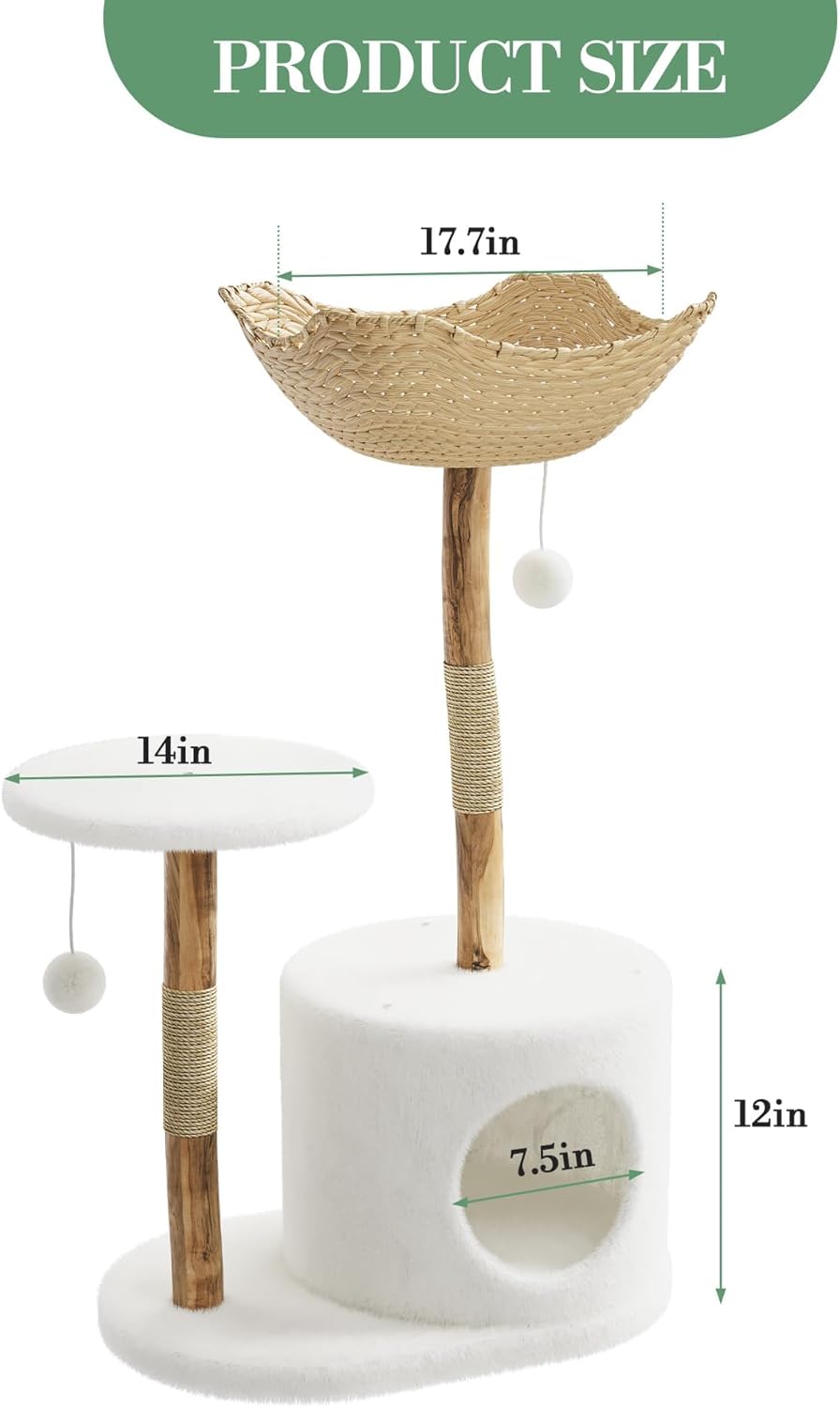 Premium Solid Wood Cat Tree Tower with Sisal Scratching Posts Multi-Level Cat Climber with Plush Condo for Indoor Cats, Modern Scandinavian Design Pet Furniture