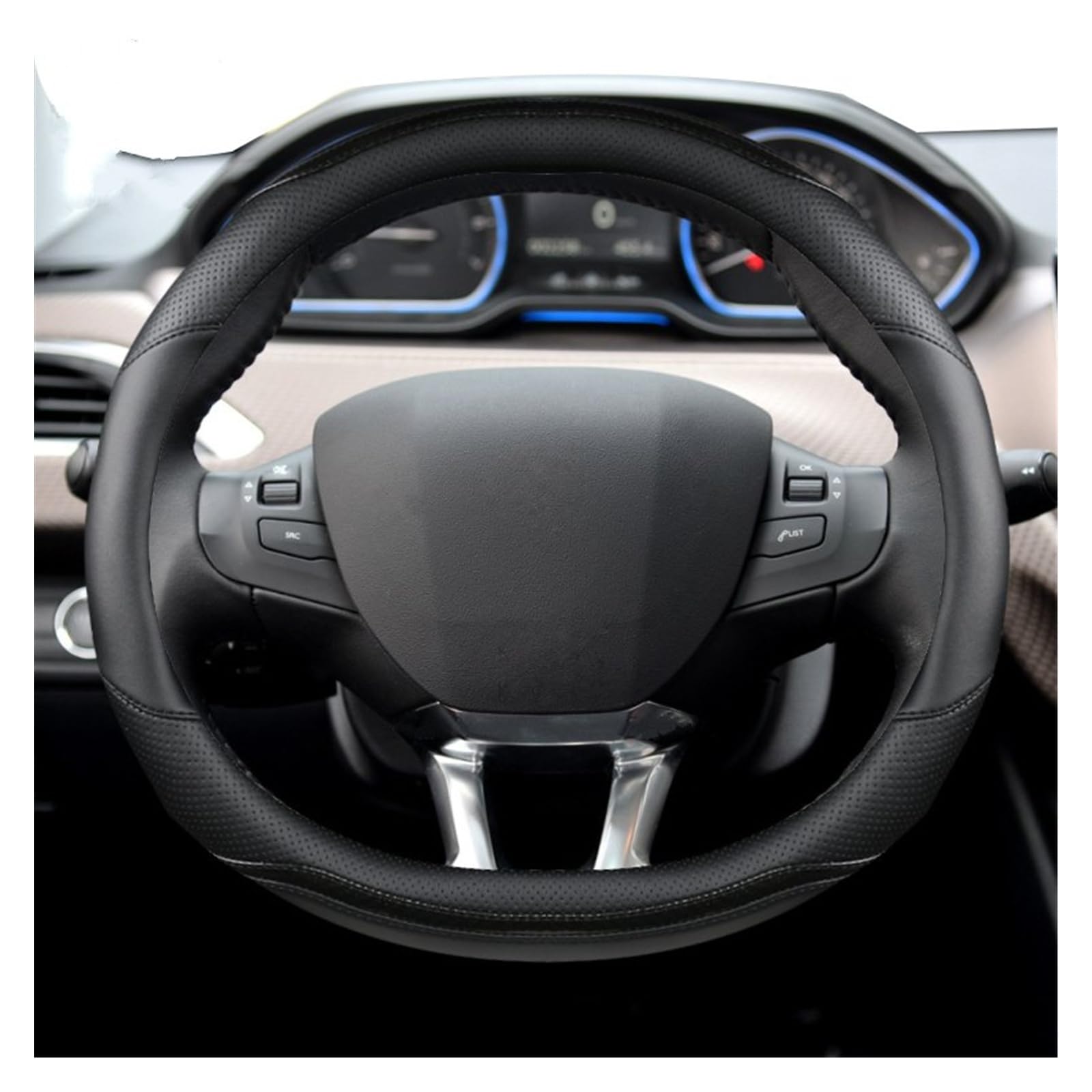 Copri Volante per Auto Per Peugeot 208 2012~2018 Per Peugeot 308 2014~2021 2008 2013~2018 Coprivolante Per Auto In Fibra Di Carbonio E Pelle Copri Volante(Nero)