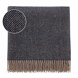  URBANARA Alpaca Techo Corcovado – 100% Puro de Alpaca y Lana Merino, con diseño de Espina de pez y Flecos, – 130 x 17 cm, Manta, sofá – Manta, Manta, Dunkelblau/Hellbraun, 130 x 170 cm