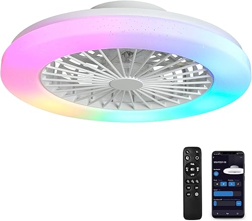 DLLT - Ventilador de techo de perfil bajo con luz, ventiladores de techo inteligentes sin aspas con luces RGB que cambian de 3 velocidades de