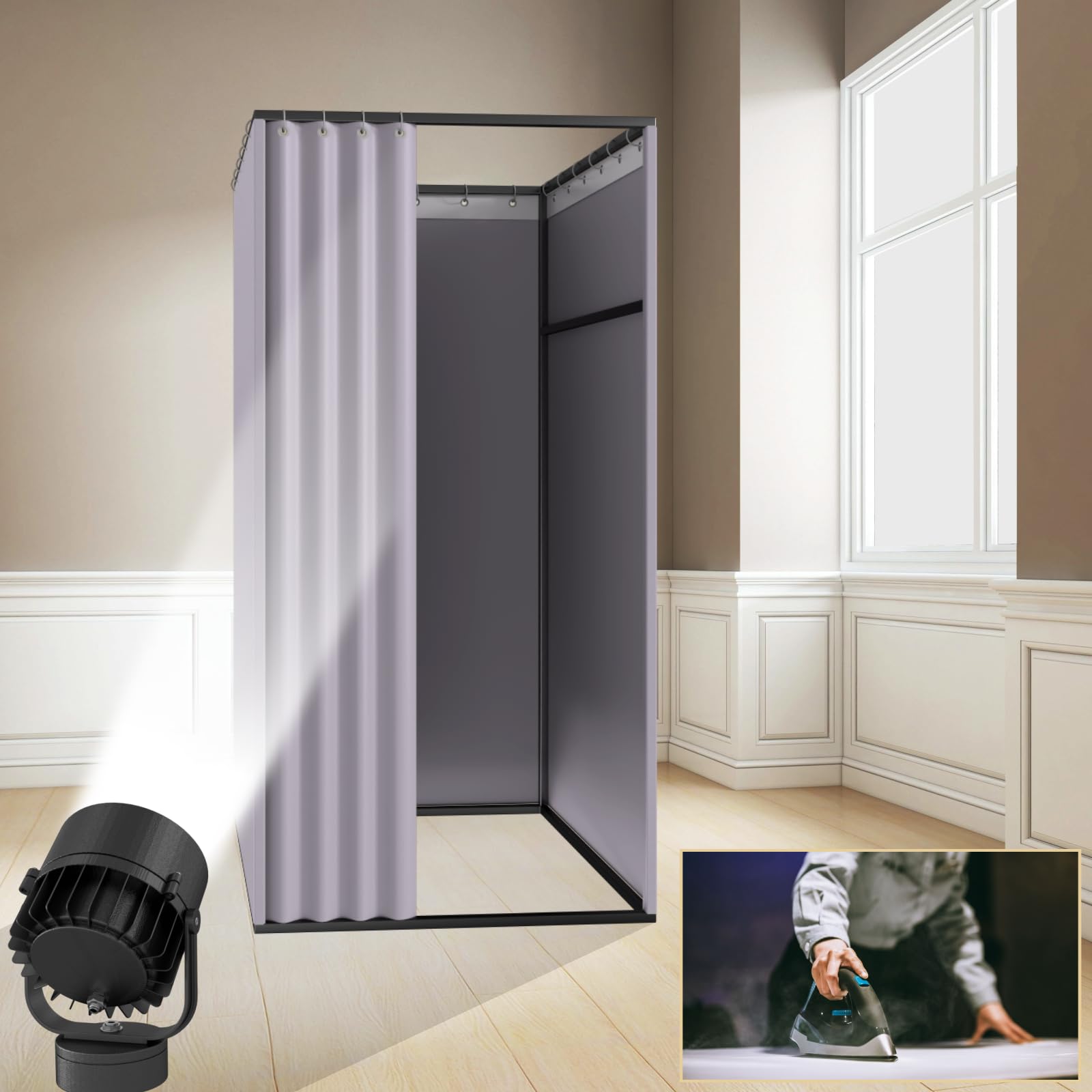 Umkleidekabine mobil quadratisch, für Büro Einkaufszentrum (Grau) | Tragbarer Freistehende Umkleidekabine, Bodenstehende Temporärer Einfacher Anproberaum(85X85X200cm)
