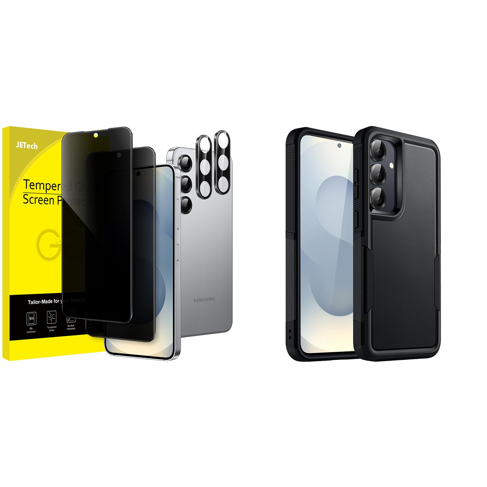 JETech for Samsung Galaxy S25 5G Privacy Screen Protector with Camera Lens Protector and Heavy Duty Case Bundle