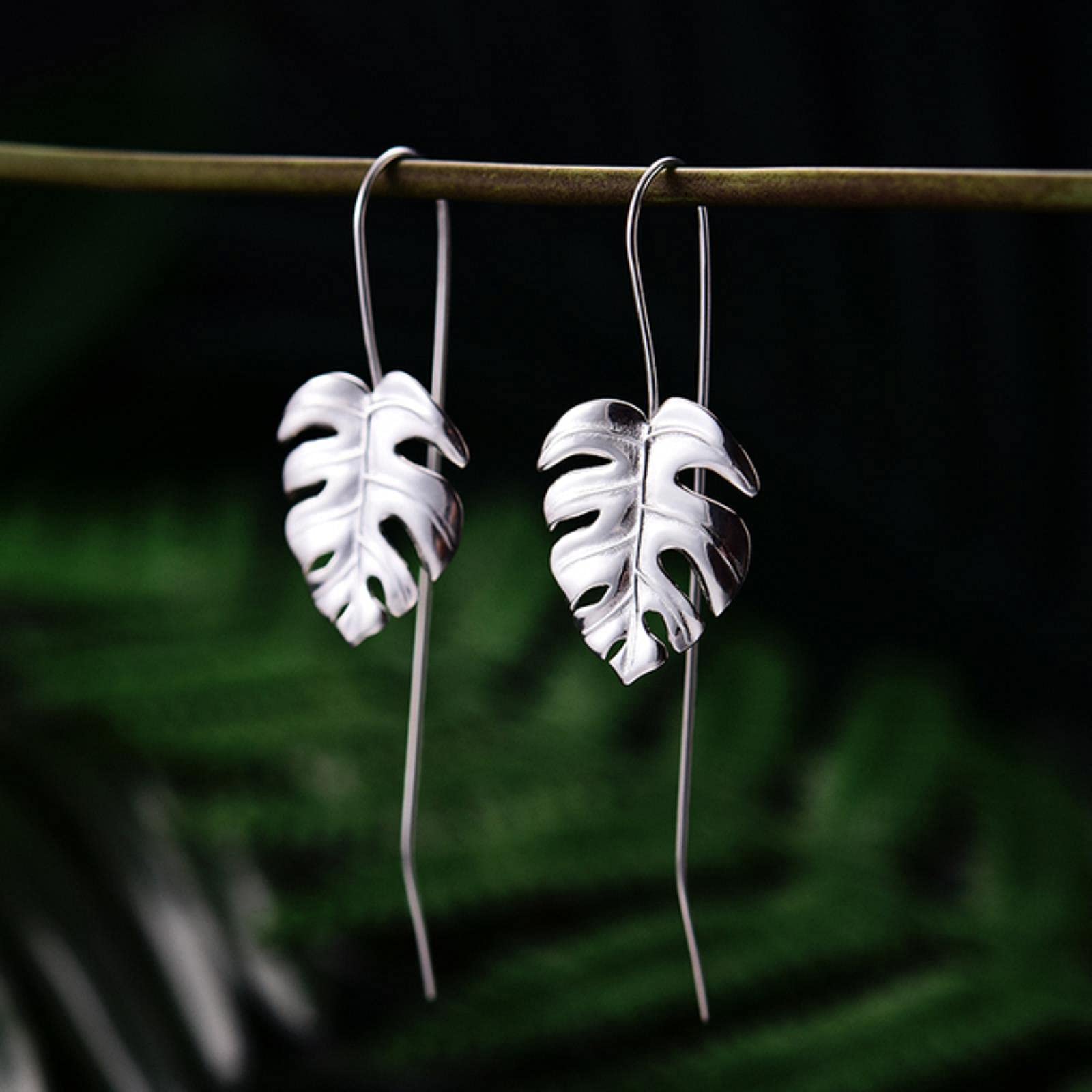 ZXCM 925 Sterling Silber Kreative handgemachtes Design Fine Schmuck Monstera  Bltter Tropfen Ohrringe fr Frauen : Amazon.de: Fashion