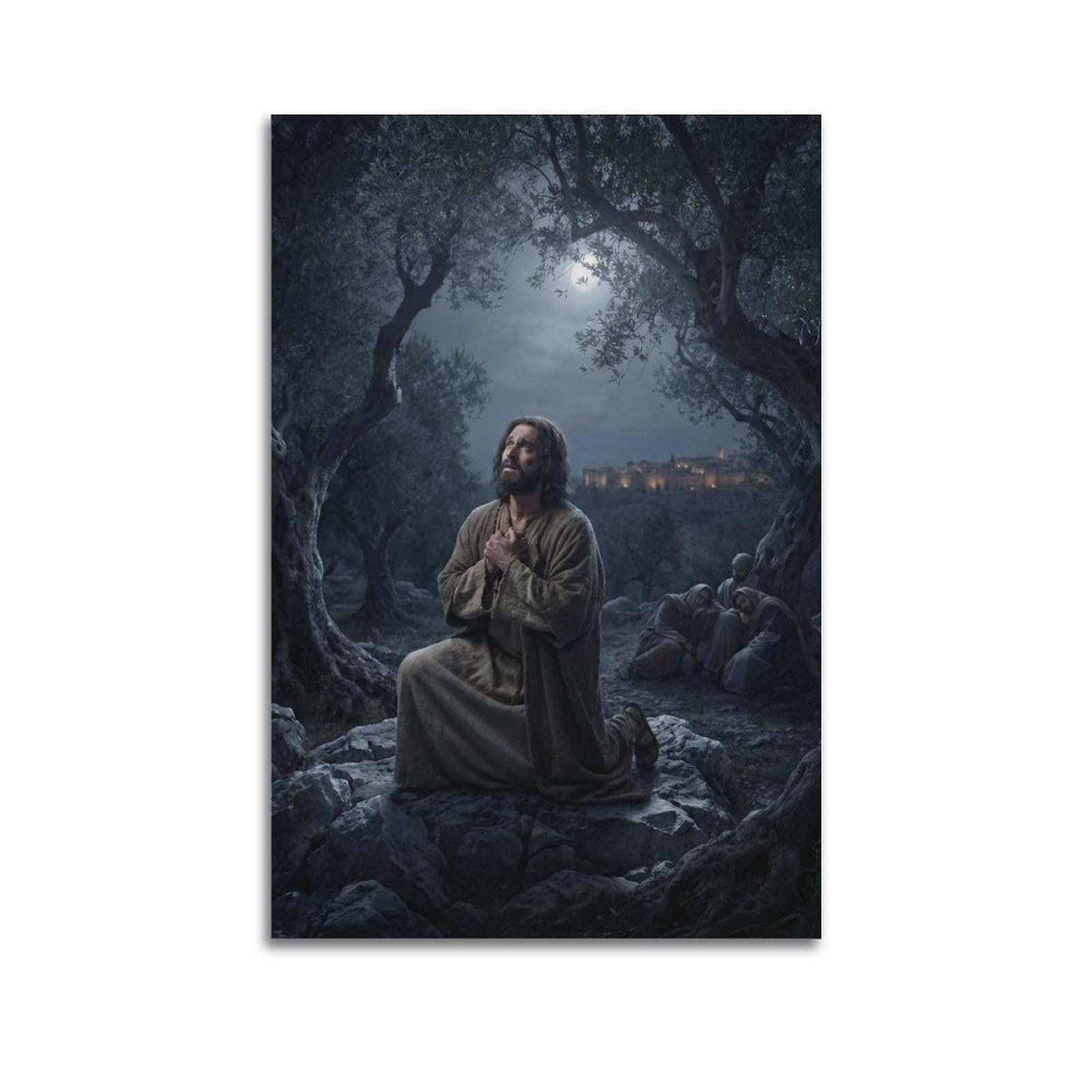 OKNGB Religious Bible Poster Jesus Praying in The Olive Garden Decorative Painting Canvas Art Picture 24x36inch(60x90cm)