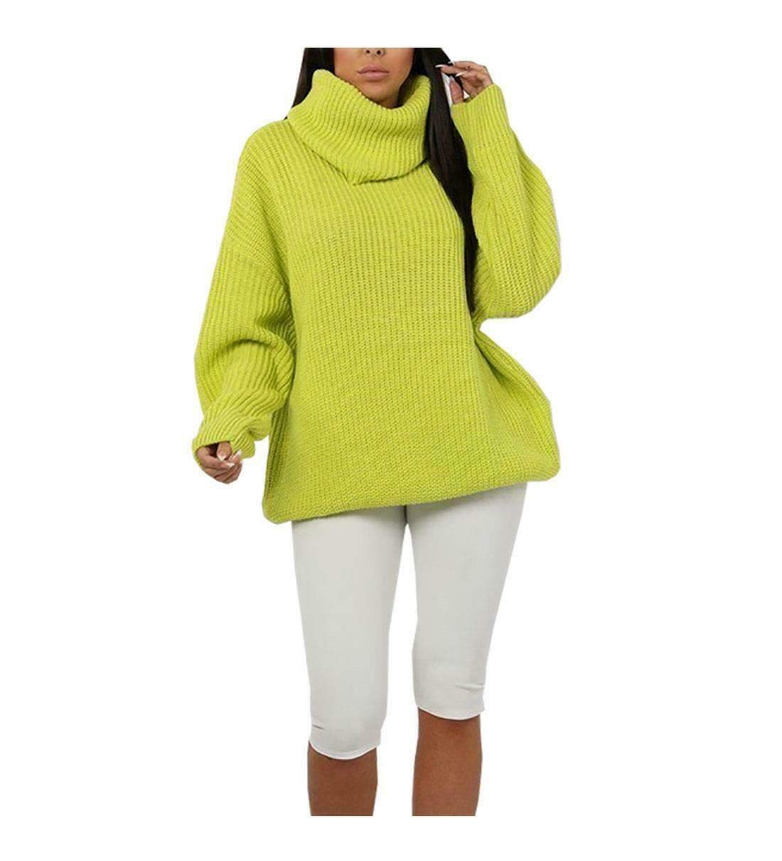 FASHION 7STAR Womens Long Sleeve Fluorescent Polo Roll Neck Jumper Ladies Chunky Knitted High Neck Sweater Lime