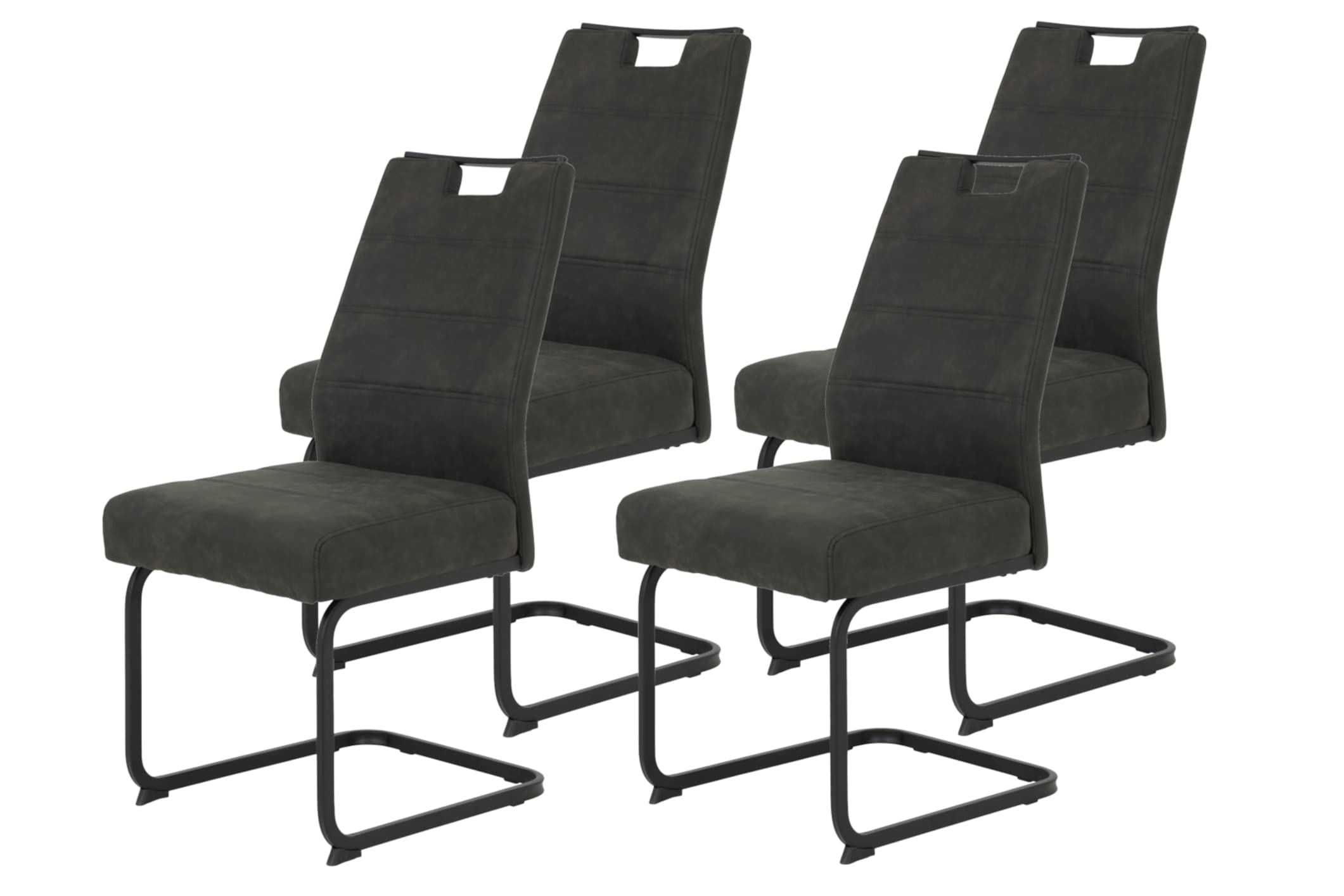 Hela Tische, 4er Set Schwingstuhl Kerstin XL-Breite, Microfaser Anthrazit, Vierkantgestell Schwarz, Komfortsitz Federkorb, 140kg belastbar Küche, Haushalt & Wohnen