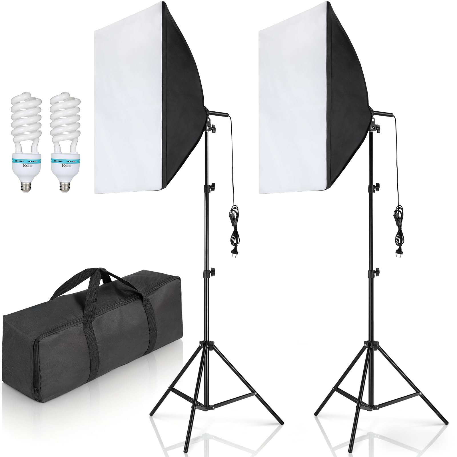 Kit Softbox Éclairage Photographie, 2 Softbox 50x70cm, 2 Ampoules LED, 2m Support Réglable, Kit Équipement de Studio pour Vidéo/Produits/Rétraits, Éclairage Doux Uniforme