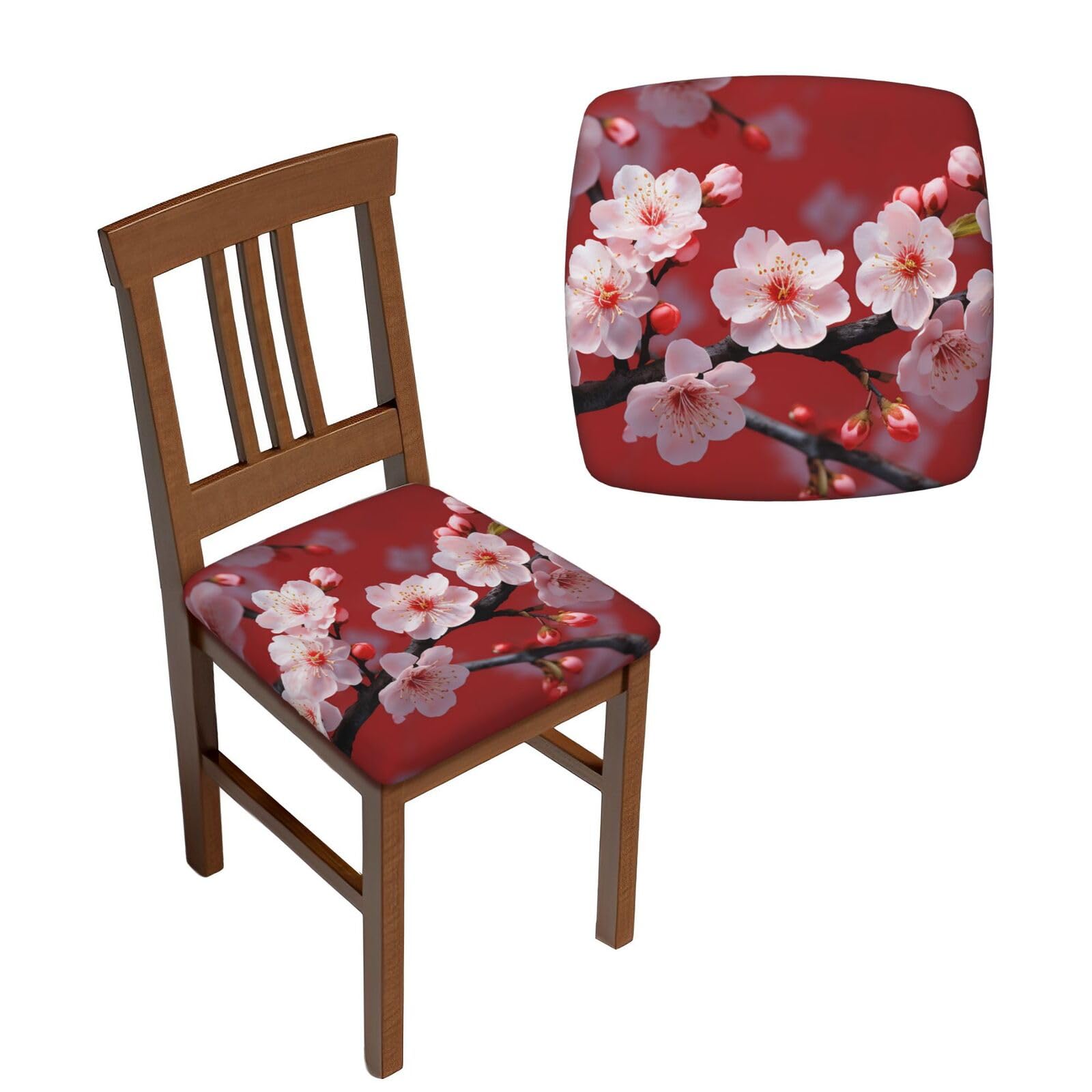 Housse de chaise fleur de prunier rose en élasthanne extensible et lavable, lot de 6