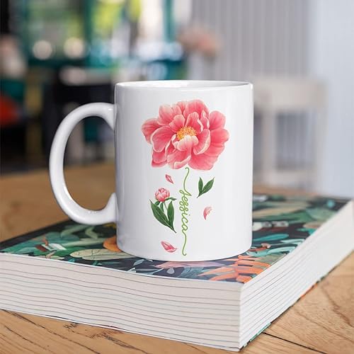 Miniatura 4 de CUBICER Tazas de café personalizadas, diseño de flor de peonía, tazas de cerámica blanca, taza de viaje grande, vaso para beber, regalos de Navidad
