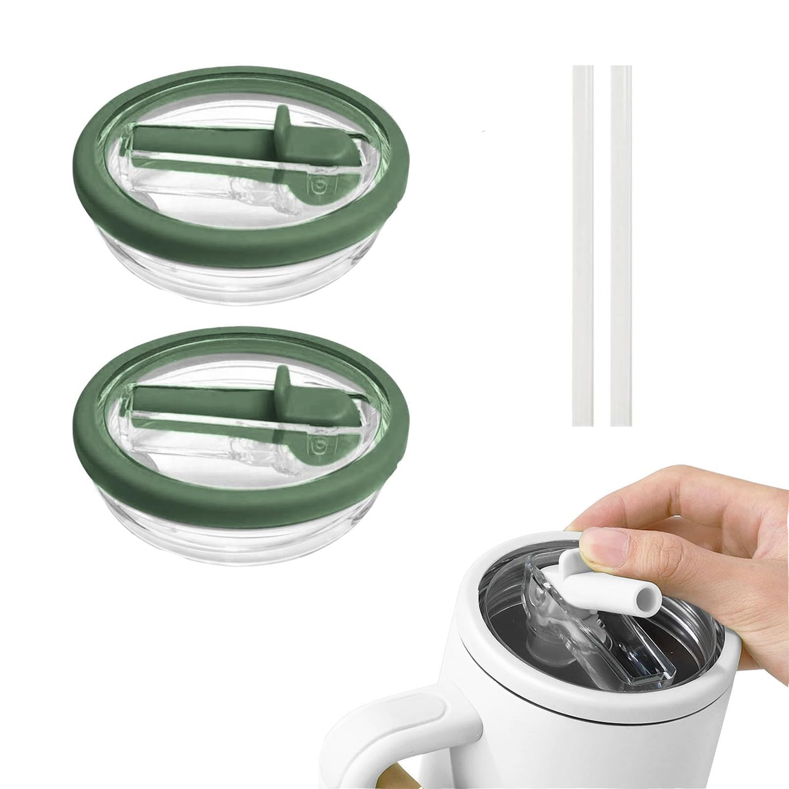 JHCBKFF 2 Pack 40 oz Tumbler Flip Straw Lid Replacement fit for Stanley Quencher, Spill Proof Tumbler Cover for Stanley Cup